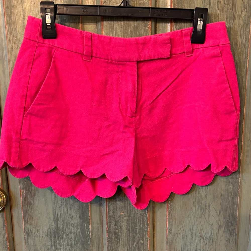 J.Crew fuchsia scallop linen shorts
